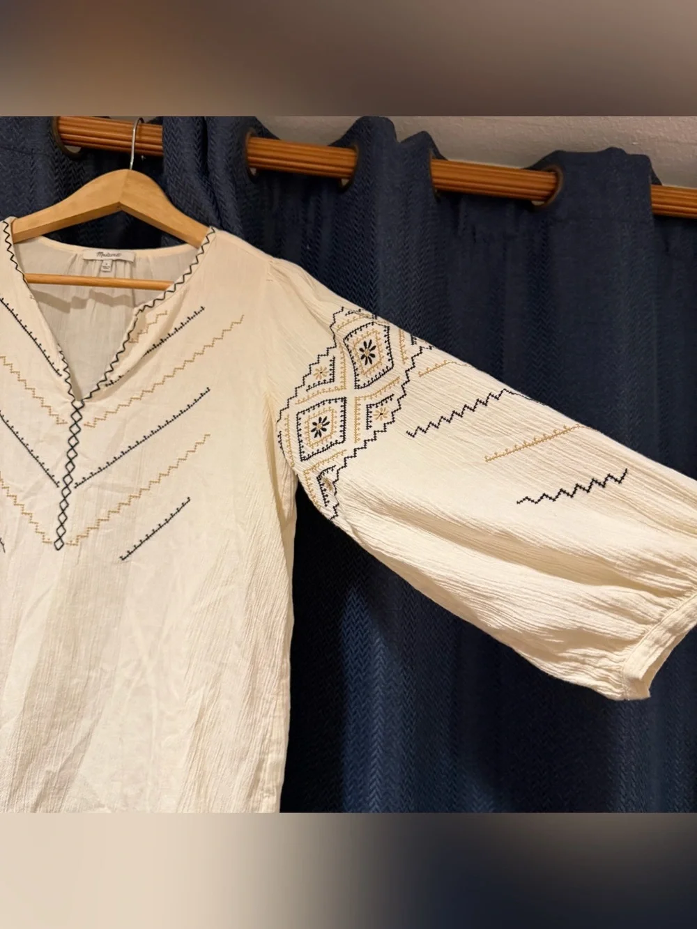 Madewell Embroidered Peasant Top S Antique Cream 100% Cotton Boho
